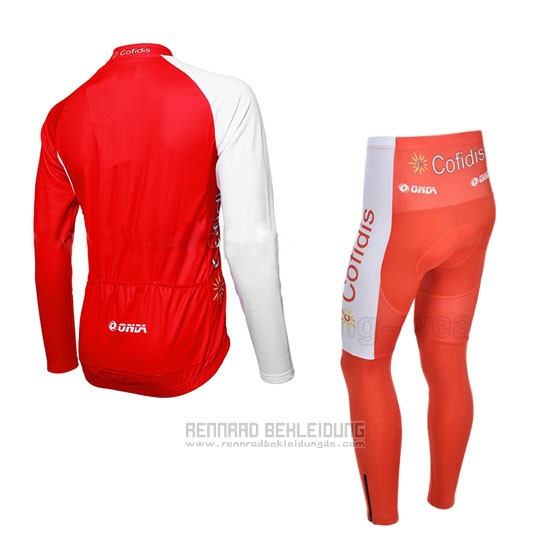 2013 Fahrradbekleidung Cofidis Rot Trikot Langarm und Tragerhose